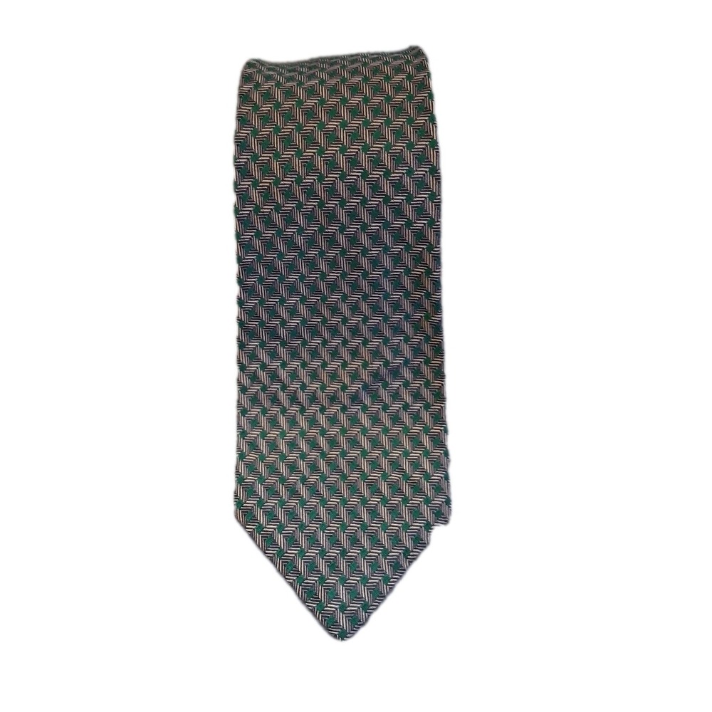 Vintage Polo Ralph Lauren Green Gold Houndstooth Silk Made in USA Necktie 90's